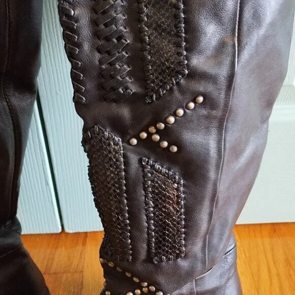 A.S.98 Carlyle Tall boots 38 7.5 Burgundy Black Leather Biker - Picture 10 of 13